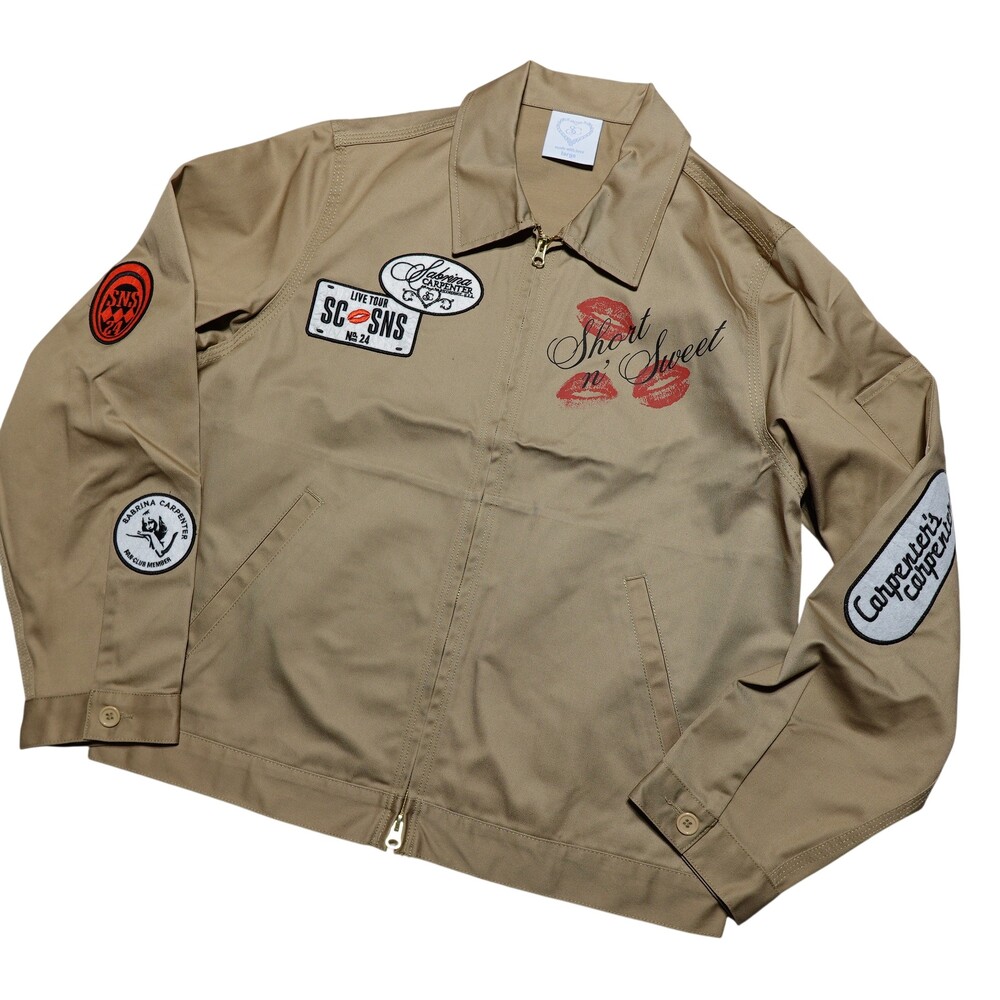 Sabrina Carpenter Jacket Mens Large Beige Short N' Sweet Tour 2024 Canvas Bomber